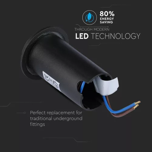 exterior în sol lampă, 1w, 6500K, alb rece, 10lm, 90°, negru, CRI>80, IP67, V-TAC, 1468