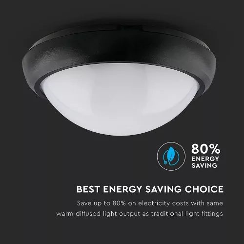 exterior lampă LED de tavan oval, 12w, 3000K, alb cald, 840lm, 120°, negru, CRI>70, IP54, V-TAC, 1349