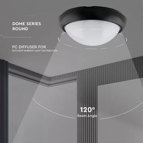 exterior lampă LED de tavan oval, 12w, 3000K, alb cald, 840lm, 120°, negru, CRI>70, IP54, V-TAC, 1349