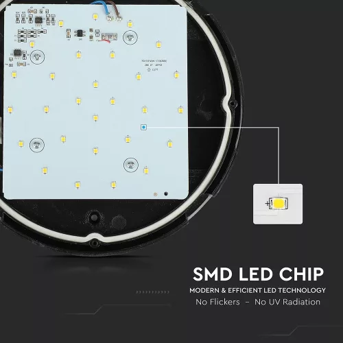 exterior lampă LED de tavan oval, 12w, 3000K, alb cald, 840lm, 120°, negru, CRI>70, IP54, V-TAC, 1349