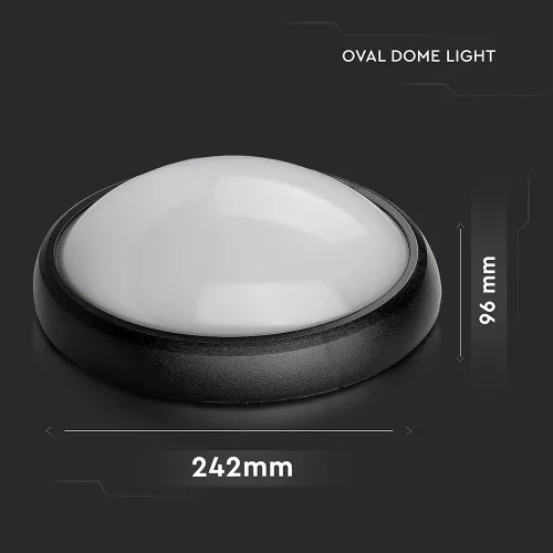 exterior lampă LED de tavan oval, 12w, 3000K, alb cald, 840lm, 120°, negru, CRI>70, IP54, V-TAC, 1350