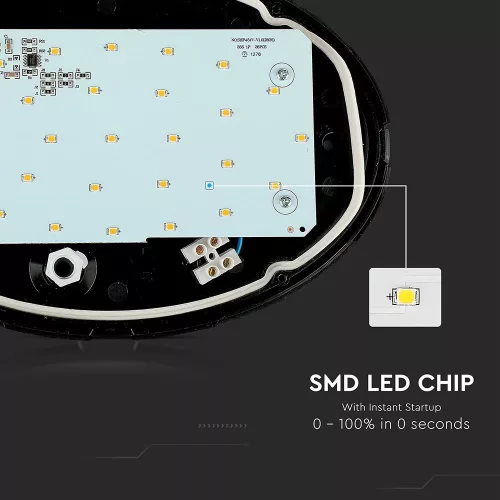 exterior lampă LED de tavan oval, 12w, 3000K, alb cald, 840lm, 120°, negru, CRI>70, IP54, V-TAC, 1350