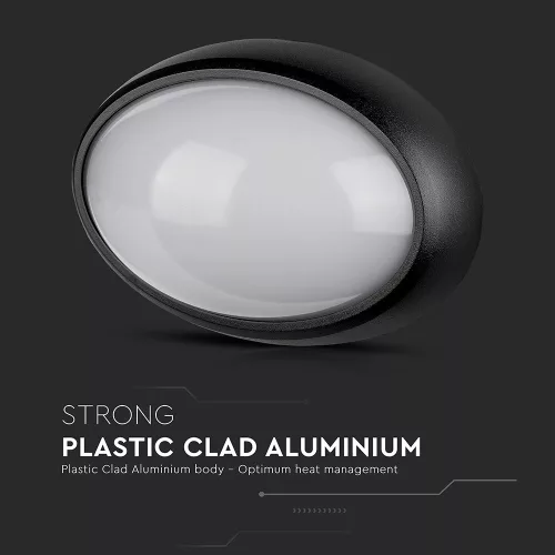 exterior lampă LED de tavan oval, 12w, 3000K, alb cald, 840lm, 120°, negru, CRI>70, IP54, V-TAC, 1350