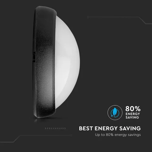 exterior lampă LED de tavan oval, 12w, 3000K, alb cald, 840lm, 120°, negru, CRI>70, IP54, V-TAC, 1350