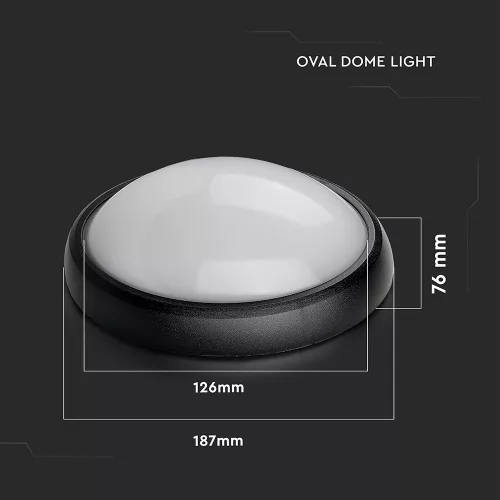 exterior lampă LED de tavan oval, 8w, 3000K, alb cald, 560lm, 120°, negru, CRI>70, IP54, V-TAC, 1267