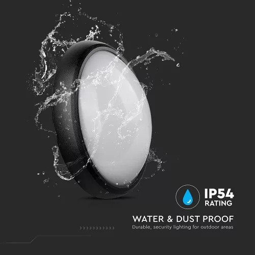 exterior lampă LED de tavan oval, 8w, 3000K, alb cald, 560lm, 120°, negru, CRI>70, IP54, V-TAC, 1267