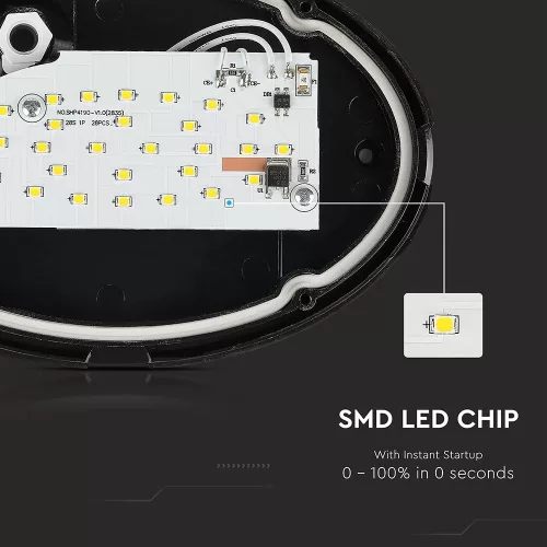 exterior lampă LED de tavan oval, 8w, 3000K, alb cald, 560lm, 120°, negru, CRI>70, IP54, V-TAC, 1267