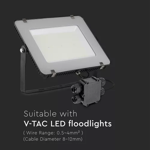 rezistent la apă 4-es cutie de conexiuni pentru proiector LED, negru, IP68, V-TAC, 5982