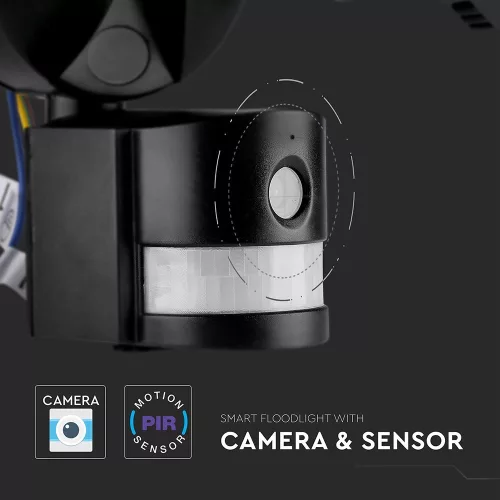 SMART LED proiector WIFI cu senzor cu cameră, 18w, 6000K, alb rece, 600lm, 180°, negru, CRI>70, V-TAC, 5917