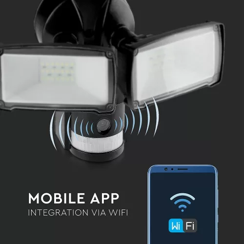 SMART LED proiector WIFI cu senzor cu cameră, 18w, 6000K, alb rece, 600lm, 180°, negru, CRI>70, V-TAC, 5917