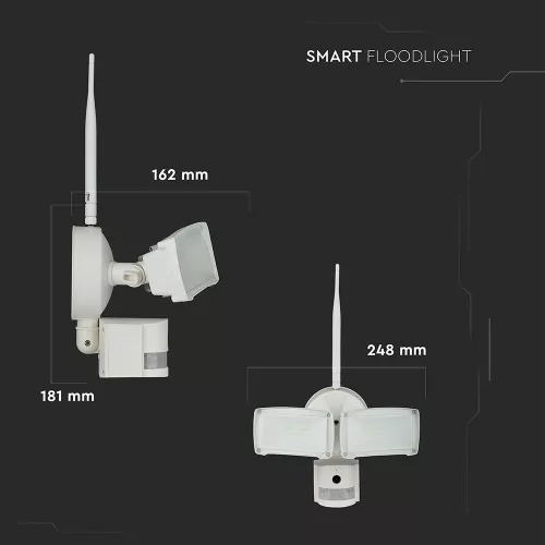SMART LED proiector WIFI cu senzor cu cameră, 18w, 6000K, alb rece, 600lm, 180°, alb, CRI>70, V-TAC, 5745