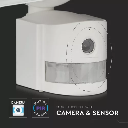 SMART LED proiector WIFI cu senzor cu cameră, 18w, 6000K, alb rece, 600lm, 180°, alb, CRI>70, V-TAC, 5745