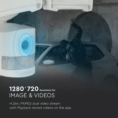 SMART LED proiector WIFI cu senzor cu cameră, 18w, 6000K, alb rece, 600lm, 180°, alb, CRI>70, V-TAC, 5745