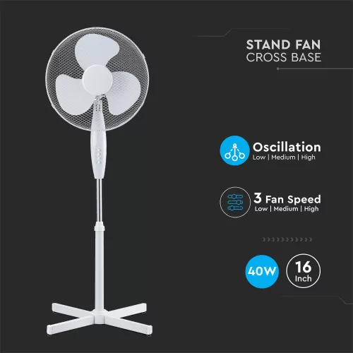 vertical ventilator cu bază în cruce, 40w, alb, V-TAC, 7922