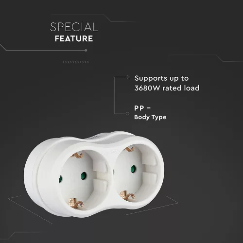 VT-1042 2 bucăți- Prizăos adaptor 16A cu împământare cu contact 16A-alb