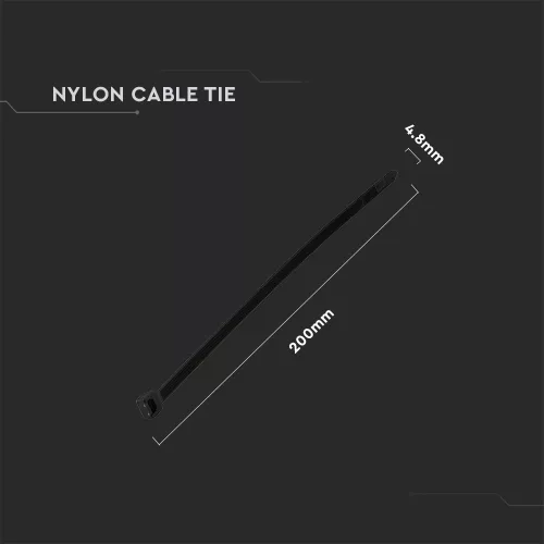 plastic colier de cablu, negru, 100 bucăți/pachet, 4,8x200mm, V-TAC, 11177