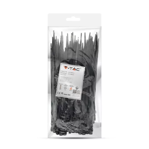 plastic colier de cablu, negru, 100 bucăți/pachet, 4,8x200mm, V-TAC, 11177