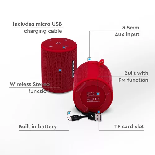 VT-6244 Hordozható Bluetooth Hangszóró Tws Funkcióval - 1500 Mah Akkumulátorral - Piros