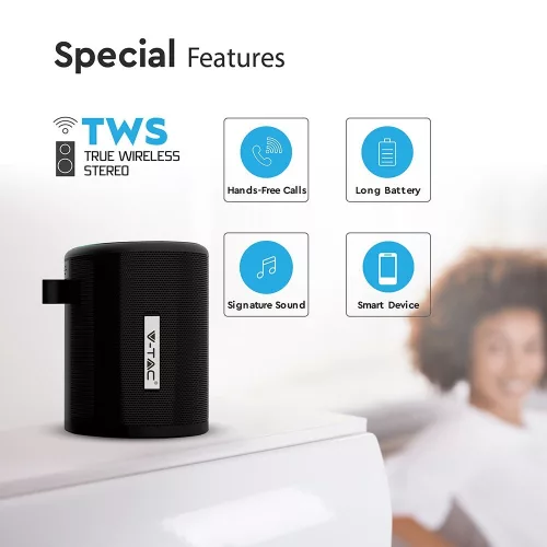 VT-6244 Hordozható Bluetooth Hangszóró - Mikro Usb Kábel (Tws) - 1500 Mah Akkumulátor - Fekete