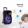 RGB Bluetooth hangszóró , party hangfal LED világítással , mikrofonnal , távirányítóval , gurulós , 37 watt , USB , tölthető , 60 x 37 cm