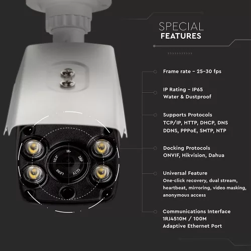 SMART biztonsági kültéri kamera, IP65, V-TAC, 8479