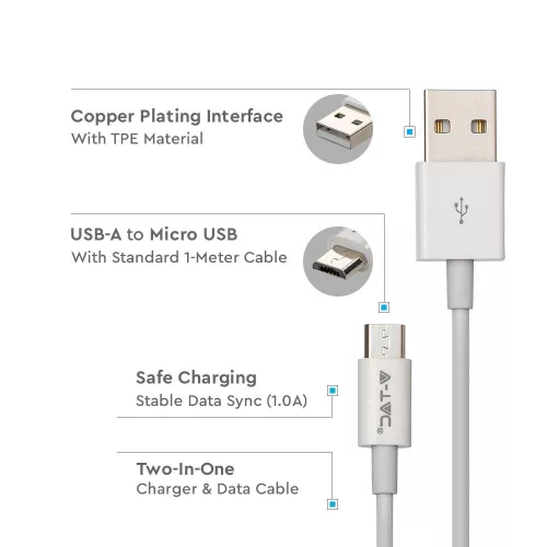 VT-5321 1M Micro Usb Kábel - Fehér (Ezüst Széria)