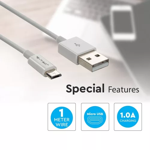 VT-5321 1M Micro Usb Kábel - Fehér (Ezüst Széria)