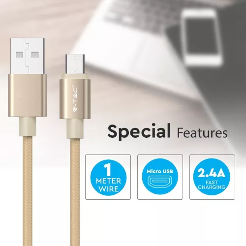 Platina Micro USB kábel, arany, V-TAC, 8490