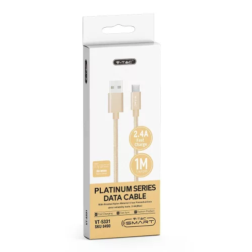 Platina Micro USB kábel, arany, V-TAC, 8490
