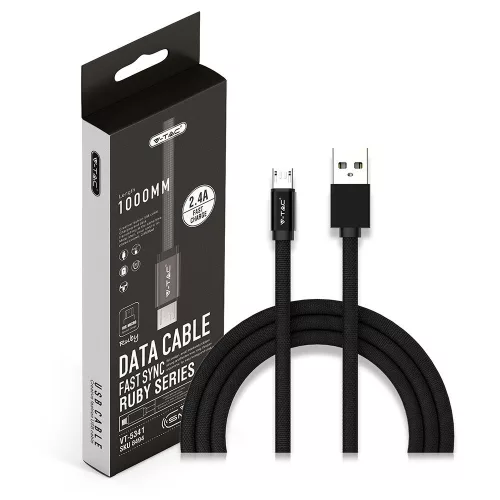 Ruby Micro USB kábel, fekete, V-TAC, 8494