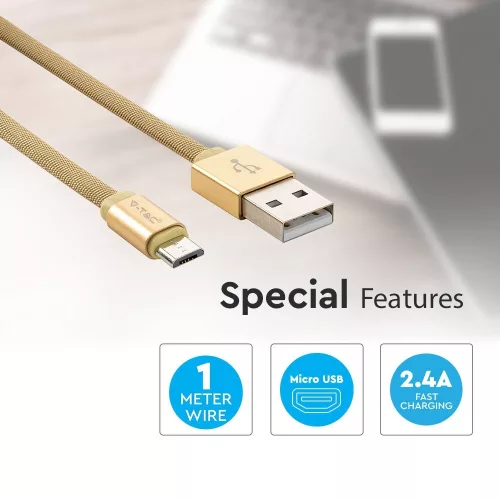 Ruby Micro USB kábel, arany, V-TAC, 8495