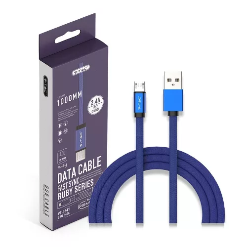 Ruby Micro USB kábel, kék, V-TAC, 8496