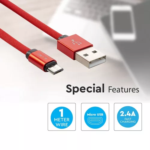 Ruby Micro USB kábel, piros, V-TAC, 8497
