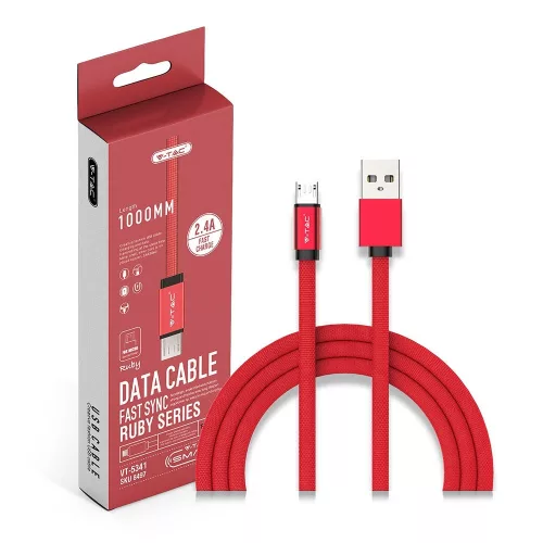 Ruby Micro USB kábel, piros, V-TAC, 8497