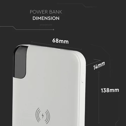 VT-3509 8000Mah Vezeték Nélküli Power Bank Kijelzővel És Állványnyal - Fehér