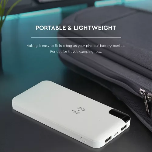 VT-3509 8000Mah Vezeték Nélküli Power Bank Kijelzővel És Állványnyal - Fehér
