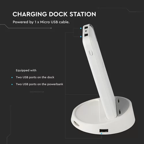 VT-3509 8000Mah Vezeték Nélküli Power Bank Kijelzővel És Állványnyal - Fehér