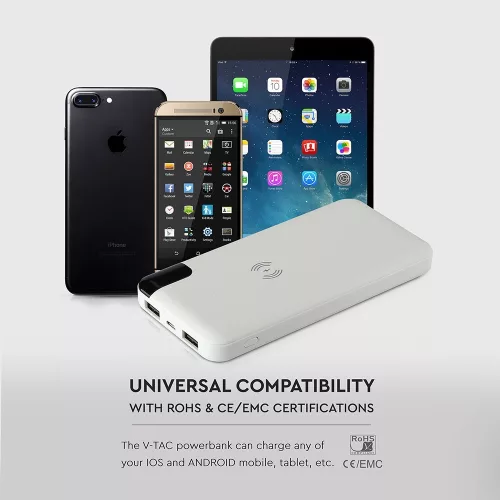 VT-3509 8000Mah Vezeték Nélküli Power Bank Kijelzővel És Állványnyal - Fehér