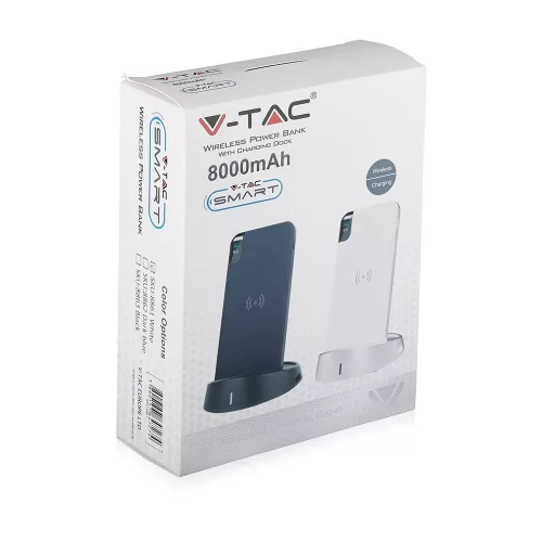 VT-3509 8000Mah Vezeték Nélküli Power Bank Kijelzővel És Állványnyal - Fehér