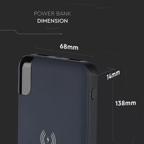 VT-3509 8000 Mah Vezeték Nélküli Power Bank Kijelzővel És Állványnyal - Sötétkék