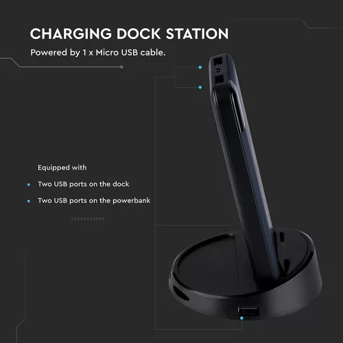 VT-3509 8000 Mah Vezeték Nélküli Power Bank Kijelzővel És Állványnyal - Sötétkék