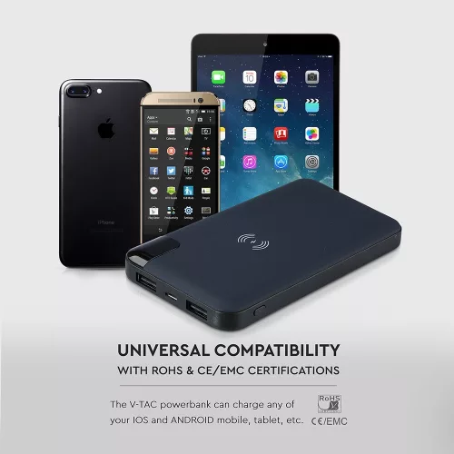 VT-3509 8000 Mah Vezeték Nélküli Power Bank Kijelzővel És Állványnyal - Sötétkék