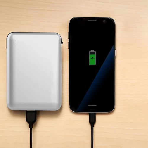 VT-3510 5000Mah-S Külső Akkumulátor LED-Es Kijelzővel És Beépített Kábellel - Fehér