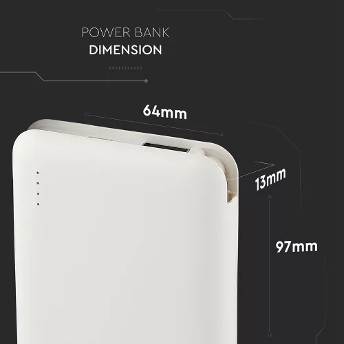 VT-3510 5000Mah-S Külső Akkumulátor LED-Es Kijelzővel És Beépített Kábellel - Fehér