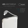 VT-3510 5000Mah-S Külső Akkumulátor LED-Es Kijelzővel És Beépített Kábellel - Fehér