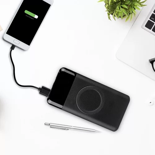 VT-3521 10000 Mah Vezeték Nélküli Power Bank Kettős Usb + Type-C + LED Képernyővel - Fekete