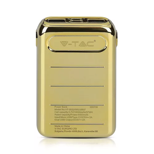 VT-3522 10000 Mah-S Külső Akkumulátor Kettős Usb-C Csatlakozóval - Arany