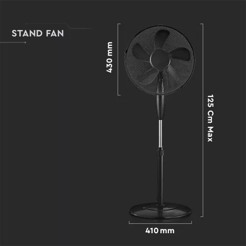 vertical ventilator rotund cu bază, 55w, negru, V-TAC, 7923