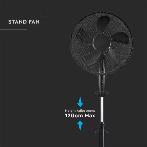 vertical ventilator rotund cu bază, 55w, negru, V-TAC, 7923