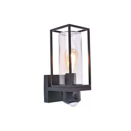 LED lámpatest , oldalfali , E27 foglalat , matt fekete , mozgásérzékelős , kamerával , kültéri , IP44 , LUTEC CONNECT , FLAIR